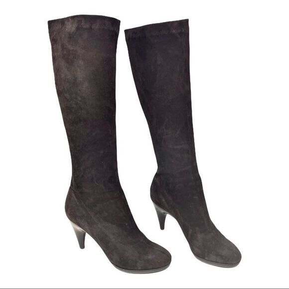 Robert Clergerie Tall Dark Brown Stretch Suede Heeled Sock Boots Size 8.5 - Picture 4 of 11